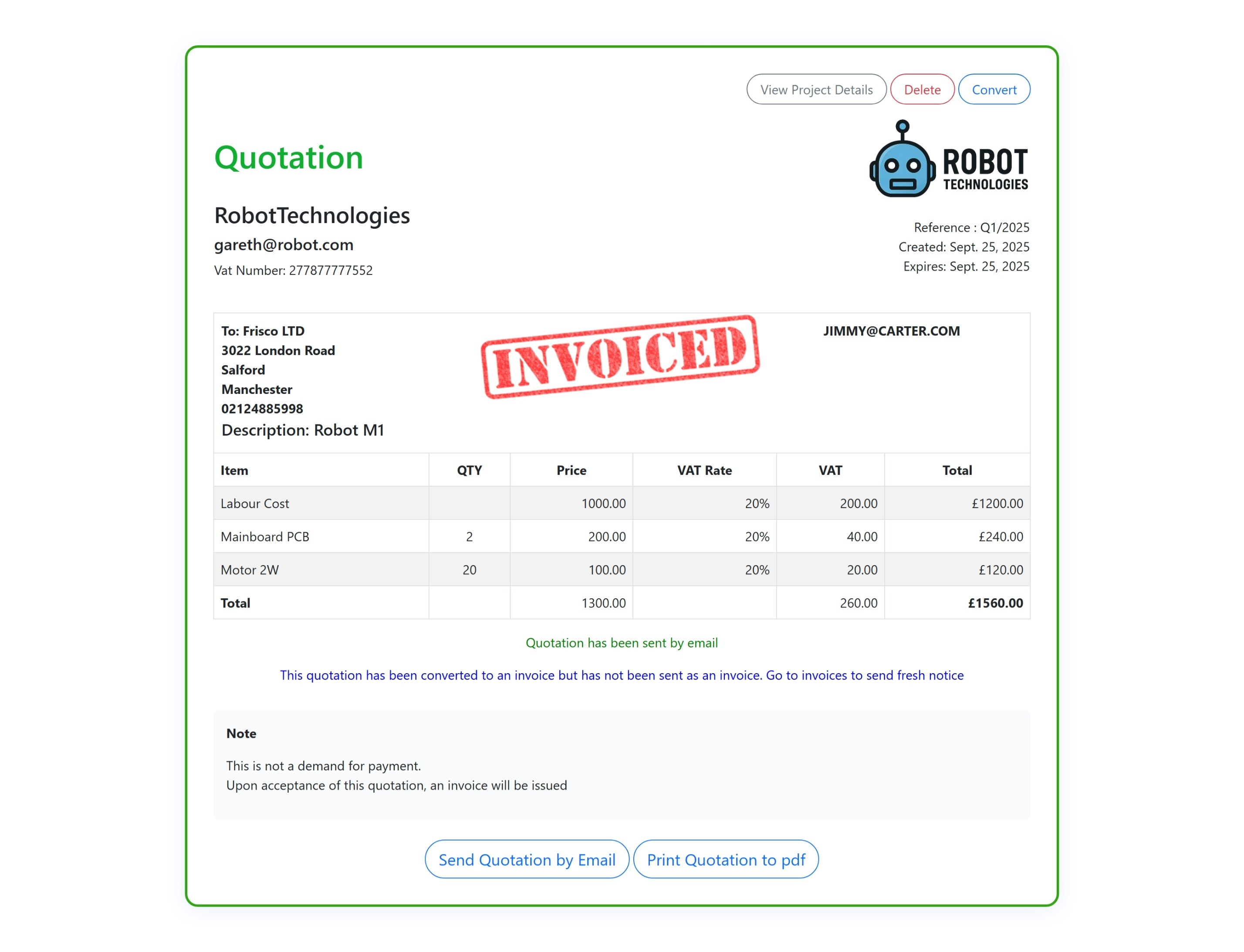 Quotation workflow
